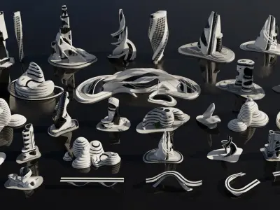 Sci-fi city  Utopian Kitbash  Kitbash Asset Pack Low-poly 3D model