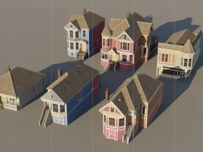 American Queen Anne Houses - Classic US Pack Low-poly 3D model