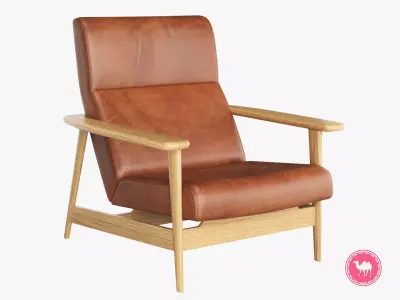 Mid-Century Show Wood High-Back Leather Armchair Low-poly 3D model
