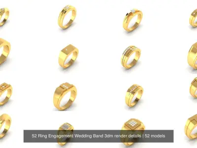 52 Ring Engagement Wedding Band 3dm render details 3D Model Pack