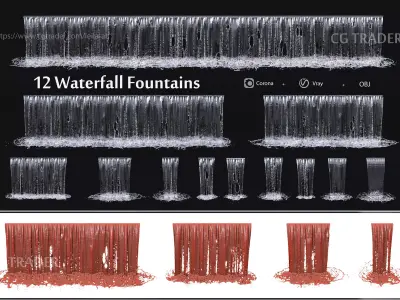 collection waterfall Fountains cascade  - 12  3D model