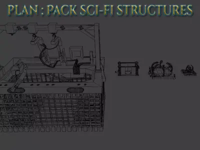 pack sci-fi structure Low-poly 3D model