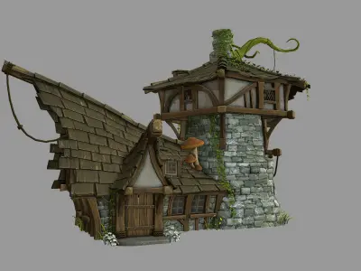 Cartoony Medieval House Low-poly 3D model