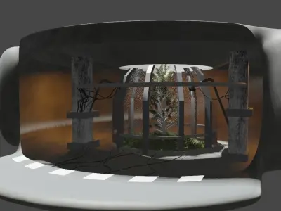 Scifi space dome with tree cyberpunk laboratory 3D model