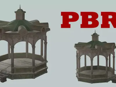 Solomonic Inspired Monument Gazebo In Park Low-Poly 3D model Low-poly 3D model purchase