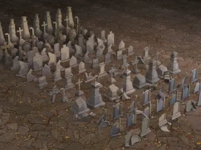 Hand Sculpted cemetery gravestones pack Low-poly 3D model