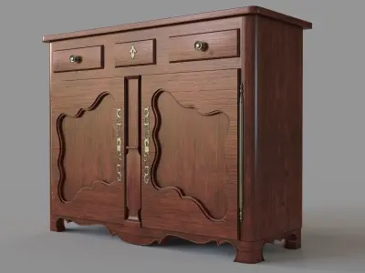 Antique Wood Credenza 3D model