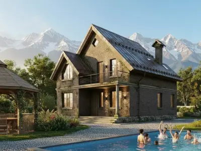 Brick house with an attic 3D model