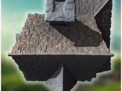 Large medieval house with steep roofs timber framing and stone w 3D print model