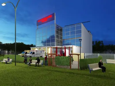 Hospital with interion beds and desks 3D model