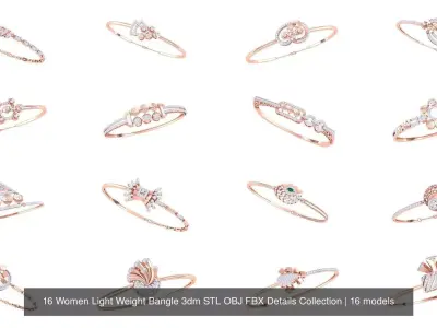 16 Women Light Weight Bangle 3dm STL OBJ FBX Details Collection 3D Model Pack