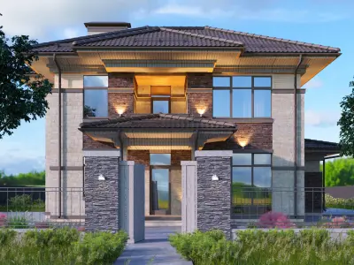 Model of a two-storey residential building in the Wright style 3D model