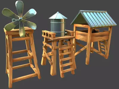 Village water tower 3d model Low-poly 3D model