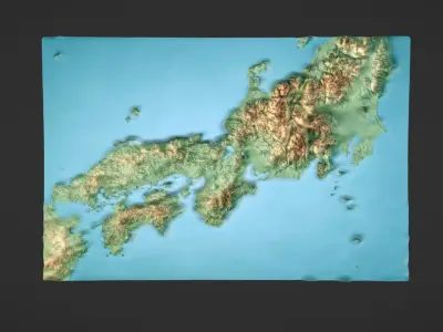 Japan Map Topography Low-poly 3D model