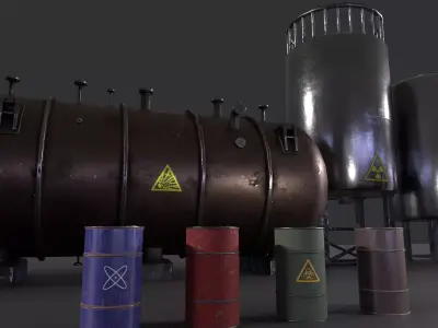 industrial tanks barrels and various industrial Low-poly 3D model