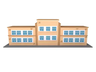 School Building Cartoon Low-poly 3D model