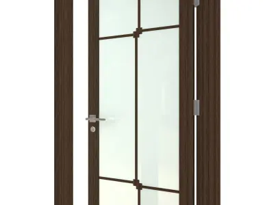 Door-026 wooden door with glass panels 3D model