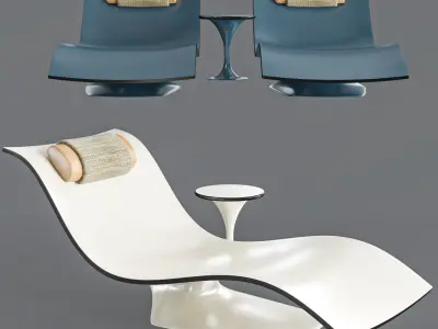 water pool lounge chair and table 3D model