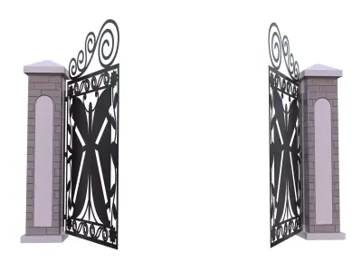 Black Ornamental Iron Gate Low Poly PBR Architectural 3D Model Low-poly 3D model