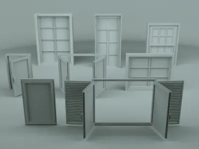 Windows doors and drawers Low-poly 3D model
