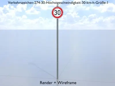 Traffic sign 274-30 Speed limit 30 km h Size 1 Low-poly 3D model