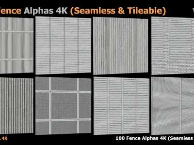 100 Fence Alphas 4K Seamless  Tileable VOL 09 Texture