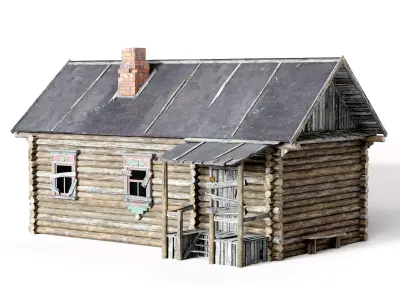 Old wooden damaged village house A da1 Low-poly 3D model