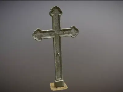 Scanned photorealistic light rusty iron cast cross Low-poly 3D model