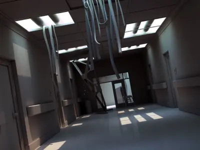 Hallway Damaged White 3D model