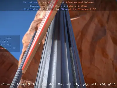 Hinweisschild Fernwaeme mit Pfosten und Rahmen Low-poly 3D model