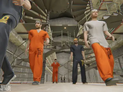 Prison - big building characters and props Low-poly 3D model