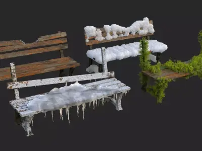 Abandoned Bench Pack Low-poly 3D model