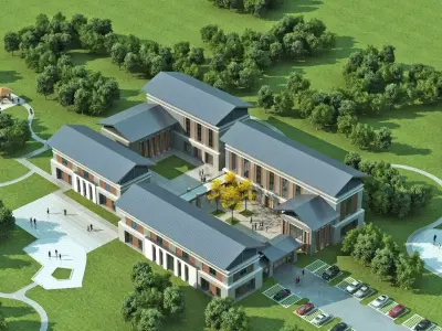 Contemporary Courtyard Campus 3D model