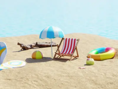 Beach Holiday Virtual Set Extension and Game Asset 3D model