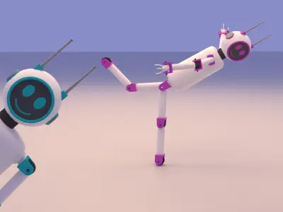 Cartoon Cute Couple Robot Low-poly 3D model