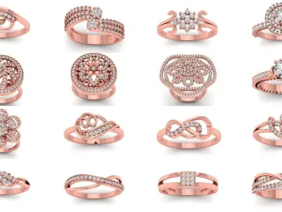 110 Solitaire Wedding Engagement Women Rings Collection 3D Model Pack