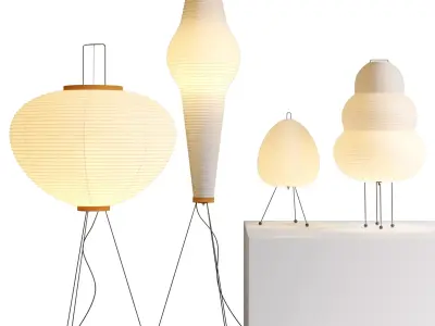 Rice Paper Floor Lamp scene Low-poly 3D model