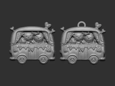 teddys with van keychain 3D print model