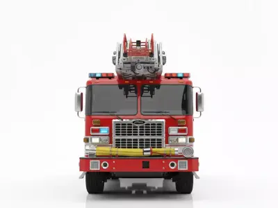 Modern Triple Combination Fire Engine and Aerial Ladder Truck Low-poly 3D model