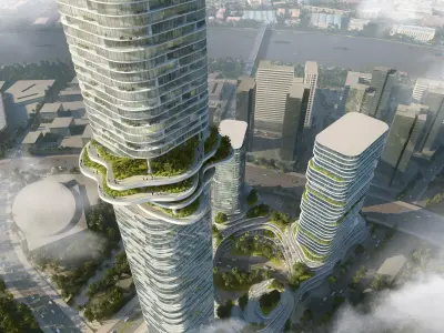 Organic Skyscraper Complex with Sky Gardens and Riverside City 3D model