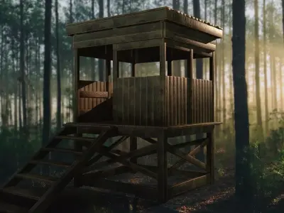 Watchtower - Hunter Cabin - Wood and Military Textures - RC -  Low-poly 3D model