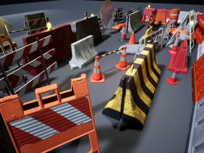 Barriers and Barricades Low-poly 3D model