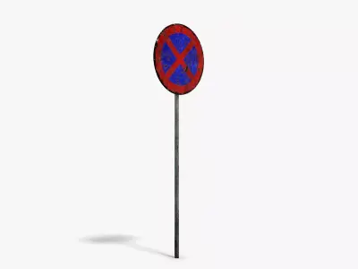 Damaged No Stopping Sign Low-poly 3D model