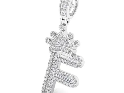 Crown Initial  F  Letter Pendant 3D print model
