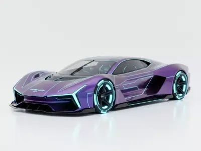 Hyper Vision Futuristic Supercar with Cyan Tron Style Accents Low-poly 3D model
