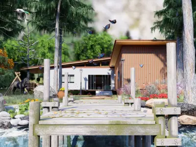 Forest villa house exterior and interior 3D model