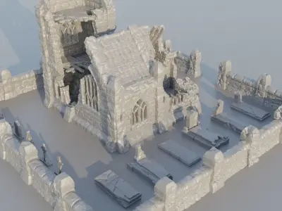 Ruined Small Church Tabletop Terrain 28 mm 3D print model