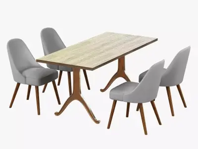 West elm Mid-Century Dining Chair and table 3D model
