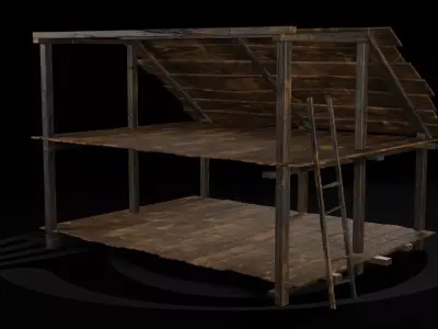 AAA Wooden Enterable Medieval Primal Thatched Cottage Hut 03 R Low-poly 3D model