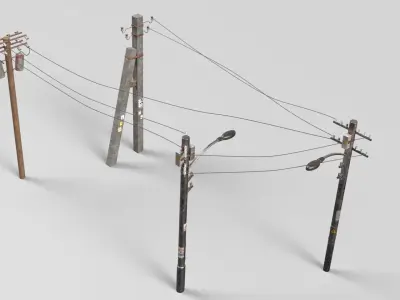 Utility poles collection Low-poly 3D model
